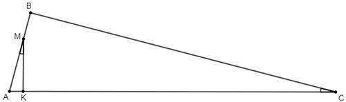На сторонах ав і ас трикутника авс відповідно позначено таки точки м і к, що ∠ амк = ∠ с, ам = 4, мв