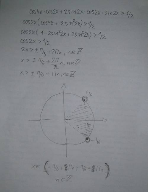 Cos4x*cos2x+sin4x*sin2x> 1/2 решите )