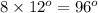 8 \times 1 {2}^{o} = 9 {6}^{o}