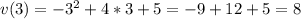 v(3) = -3^2+4*3+5=-9+12+5=8