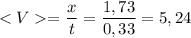 = \dfrac{x}{t} = \dfrac{1,73}{0,33} = 5,24