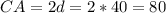 CA=2d=2*40=80