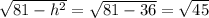 \sqrt{81 - h^{2}} = \sqrt{81 - 36} = \sqrt{45}