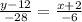 \frac{y-12}{-28} =\frac{x+2}{-6}