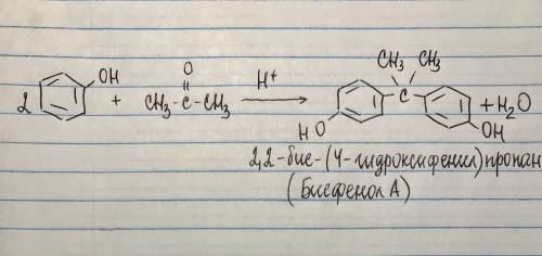Составьте уравнение реакции фенола с ацетоном(взяты в молярном соотношении 2: 1). составить !