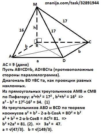 Ввершине тупого угла в параллелограмма авсд восставлен перпендикуляр вм к его плоскости, и точка м с