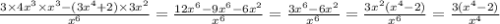 \frac{3 \times 4 {x}^{3} \times {x}^{3} - (3 {x}^{4} + 2) \times 3 {x}^{2} }{ {x}^{6} } = \frac{12 {x}^{6} - 9 {x}^{6} - 6 {x}^{2} }{ {x}^{6} } = \frac{3 {x}^{6} - 6 {x}^{2} }{ {x}^{6} } = \frac{3 {x}^{2} ( {x}^{4} - 2) }{ {x}^{6} } = \frac{3( {x}^{4} - 2)}{ {x}^{4} }