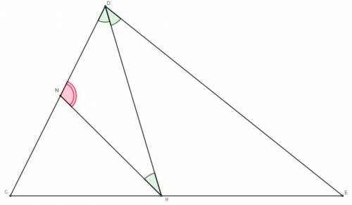 Відрізок dм − бісектриса трикутника сdе. через точку м проведено пряму, яка паралельна стороні de і
