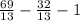 \frac{69}{13} - \frac{32}{13} - 1