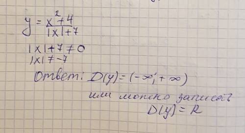 Найдите область определения функции: y=x^2+4/|x| +7