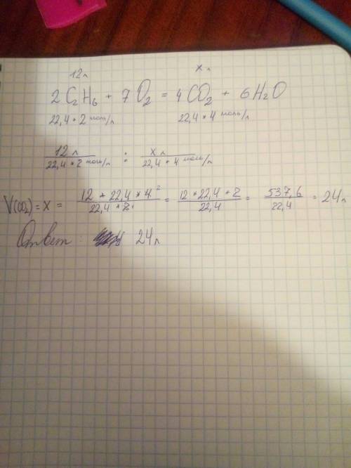 При сгорании органического вещества образовался co2 и h2o. вычислите объем co2 при сгорании 12 л c2h