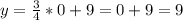 y=\frac{3}{4}*0+9=0+9=9