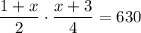 \dfrac{1+x}{2}\cdot\dfrac{x+3}{4}=630