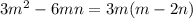 3 {m}^{2} - 6mn = 3m(m - 2n)