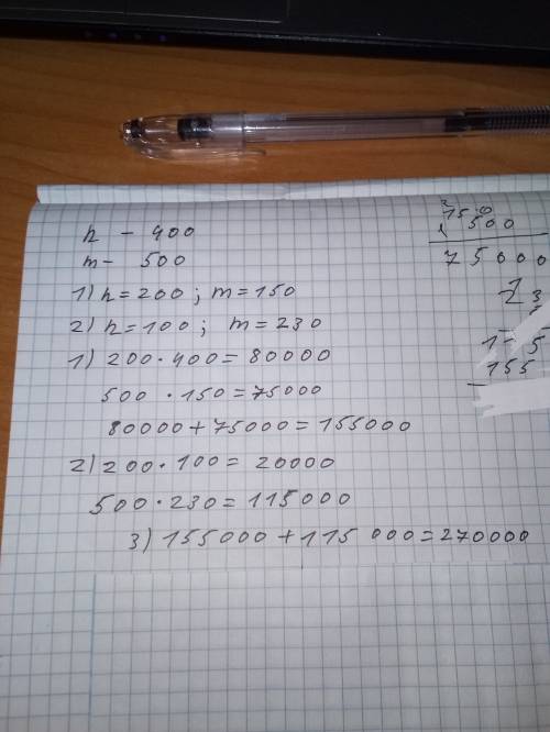 Вжелезно дрожной кассе было продано n билетов по 400сум и m билетов по 500 сум каждый. сколько денег