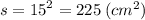 s = {15}^{2} = 225 \: ( {cm}^{2} )