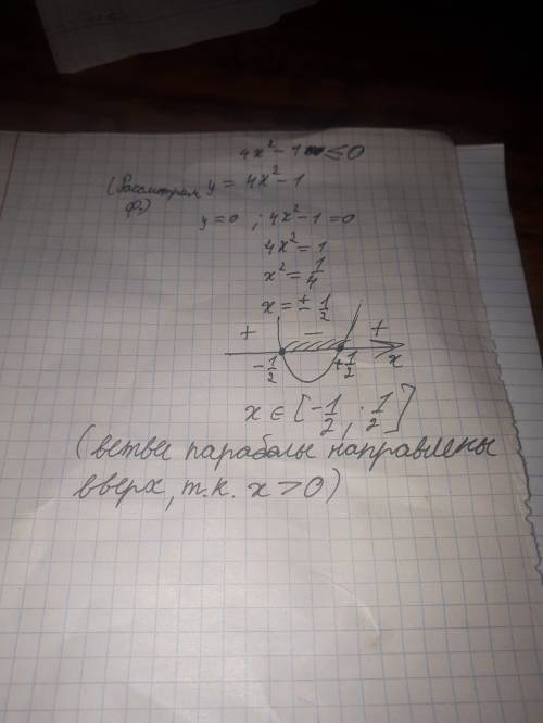 Решите неравенство: 4x^2-1 меньше или равно 0 распишите по действиям.