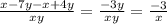 \frac{ x - 7y - x + 4y}{xy} = \frac{ - 3y}{xy} = \frac{ - 3}{x}