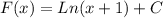 F(x)=Ln(x+1)+C