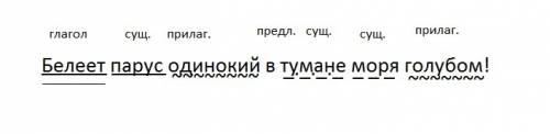 Синтаксический разбор предложения белеет парус одинокий в тумане моря голубом!