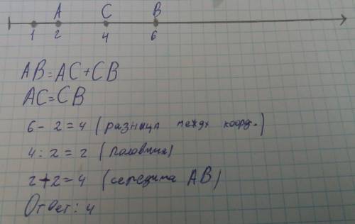 На координатном луче, еденичный отрезок которого равен 1 см отметьте точки a(2) b(6) . найди координ