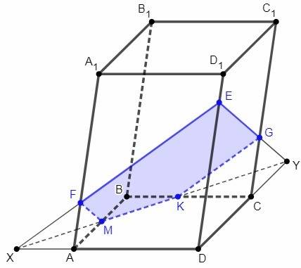 1) abcda1b1c1d1 - параллелепипед. е принадлежит dd1; м принадлежит ab; k принадлежит bc. построить с