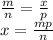 \frac{m}{n} = \frac{x}{p} \\ x = \frac{mp}{n}