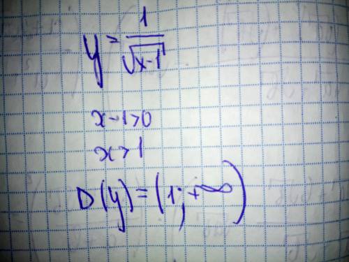 Найдите область определения y=1/корень из x-1