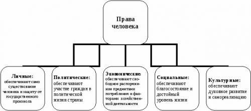 Схема 4-х видов прав человека с примерами