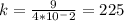 k = \frac{9}{4*10^-2} = 225