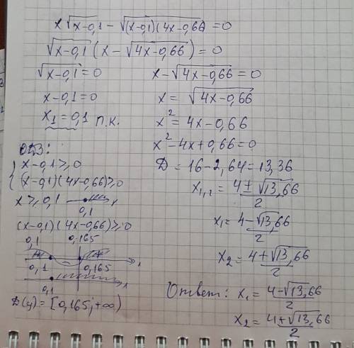 Решите уравнение x√(x-0,1)-√((x-0,1)(4x-0,66))=0