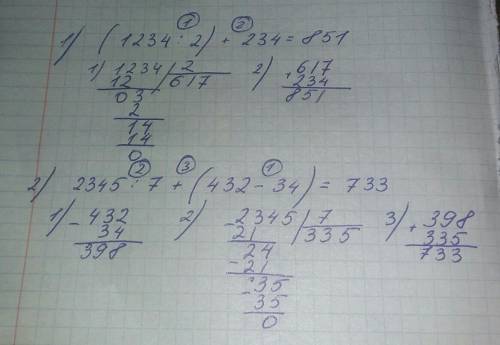 Решите действиями. 1) (1234: 2) + 234= 2) 2345: 7 + (432-34)= одна ошибка - 3 две ошибки - 2