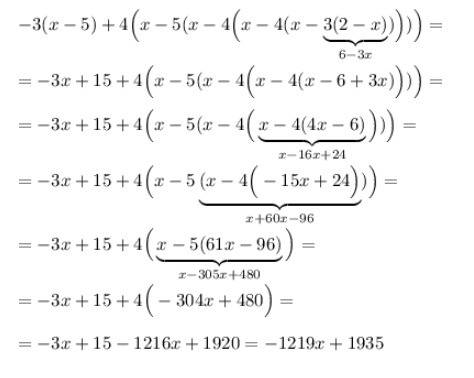 Решите уравнение . -3•(x-5)+4(x-5(x-4(x-4(x-3(2-