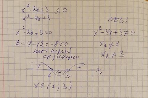 X^2-2x+3/x^2-4x+3 меньше или равно 0