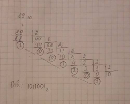 89 переведите из дечятичной системы счисления в двоичную с объяснением. объясните.