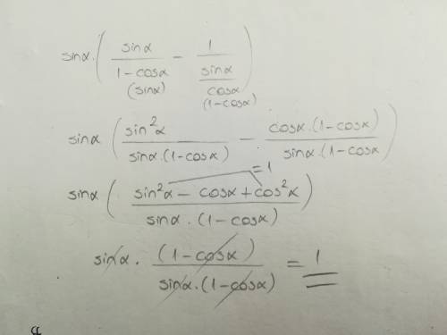 Выражение: sin a *(sin a/1-cos a * 1/tg a) *-умножить /-деление