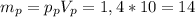 m_{p} =p_{p} V_{p} =1,4*10=14