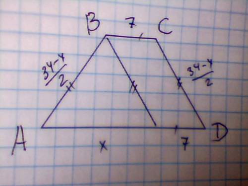 Вравнобедренной трапеции abcd через вершину b проведена прямая, которая параллельна стороне cd и пер