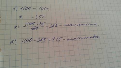 Из 1100 деталей завода 35% - металлические, а остальные детали – пластмассовые. сколько пластмассов