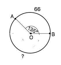 На окружности с центром о отмечены точки а и в так,что угол аов=135 градусов. длина меньшей дуги ab