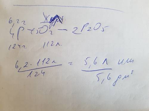 Рассчитайте объем(дм3) кислорода, необходимо для сгорания фосфора массой 6.2