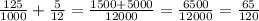 \frac{125}{1000} + \frac{5}{12} = \frac{1500 + 5000}{12000} = \frac{6500}{12000} = \frac{65}{120}