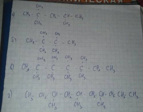 Запысать структуру формулы за даннымы назвамы а) 2,2,4- триметилпентан б) 2,2,3,3-тетраетилбутан в)2