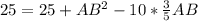 25=25+AB^2-10*\frac35AB