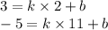 3 = k \times 2 + b \\ - 5 = k \times 11 + b