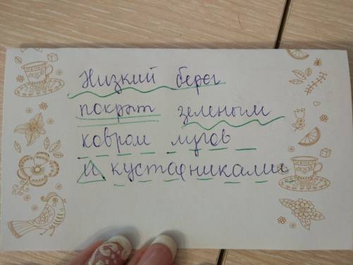 Низкий берег покрыт зелёным ковром лугов и кустарниками синтаксический разбор