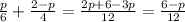 \frac{p}{6} + \frac{2 - p}{4} = \frac{2p + 6 - 3p}{12}= \frac{6 - p}{12}