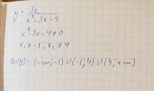 Надие область определения функции y=3x/x^2-3x-4