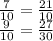 \frac{7}{10} = \frac{21}{10} \\ \frac{9}{10} = \frac{27}{30}