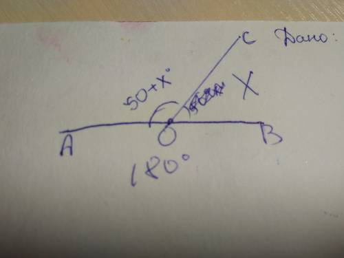 Угол aob 180°, угол aoc ? , на 50° больше угла cob. найти: угол aoc и cob